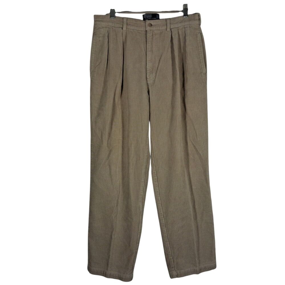 Polo Ralph Lauren vintage corduroy Andrew pants mens 32x30 beige double pleated